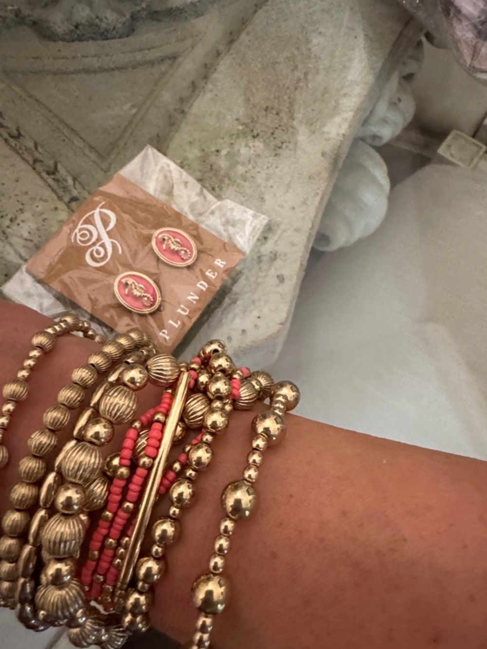 Plunder Gold and Coral Beaded Stack Bracelet Set